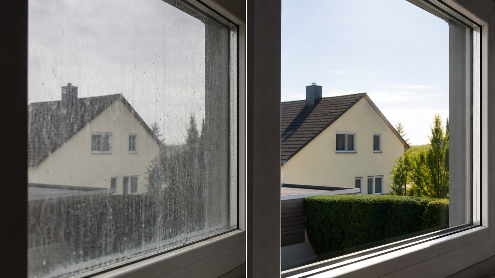 Fensterreinigung Mehrfamilienhaus vorher-nachher Stuttgart
